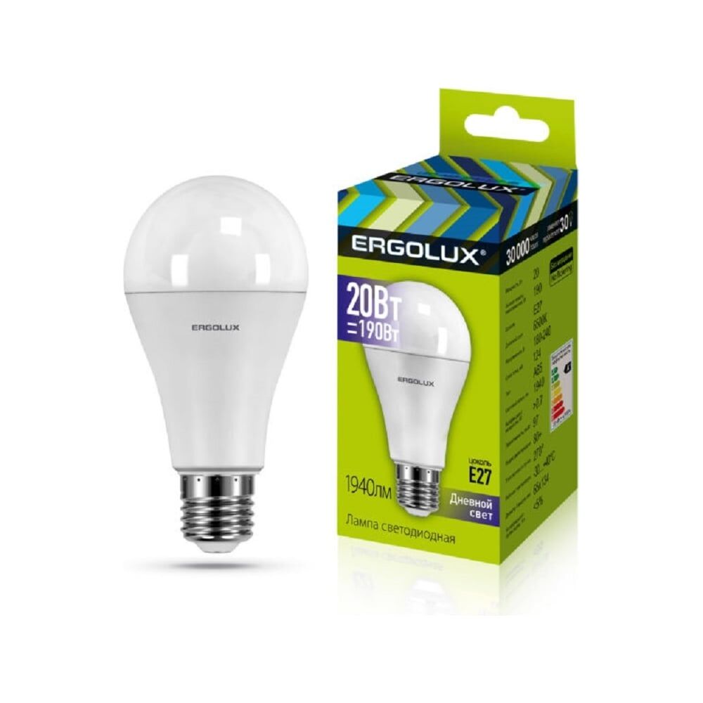 Электрическая светодиодная лампа Ergolux LED-A65-20W-E27-6K ЛОН