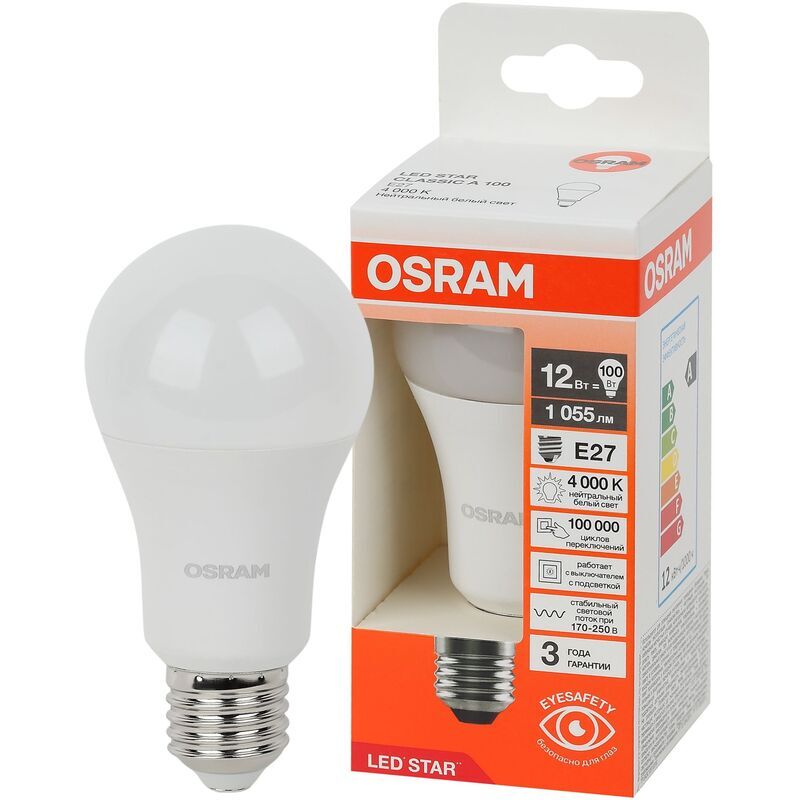 Лампа светодиодная Osram 12Вт E27 A 4000 К 1055 Лм (4058075695320)