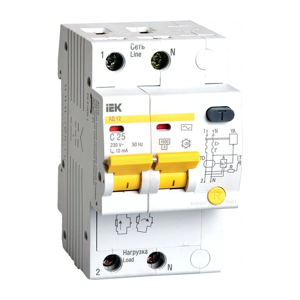 Автоматический дифференциальный выключатель дифференциального тока IEK АД-12