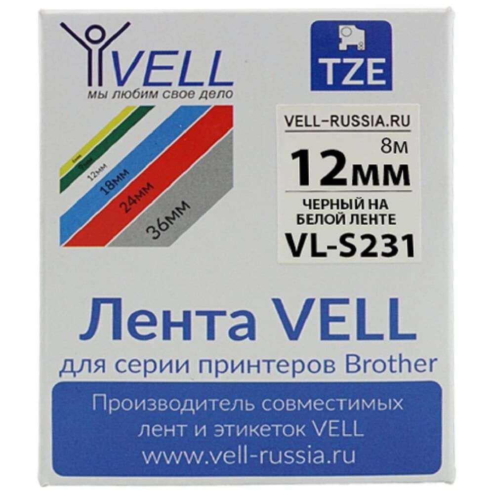Лента для PT 1010/1280/D200/H105/E100 Vell VL-S231 Brother TZE-S231