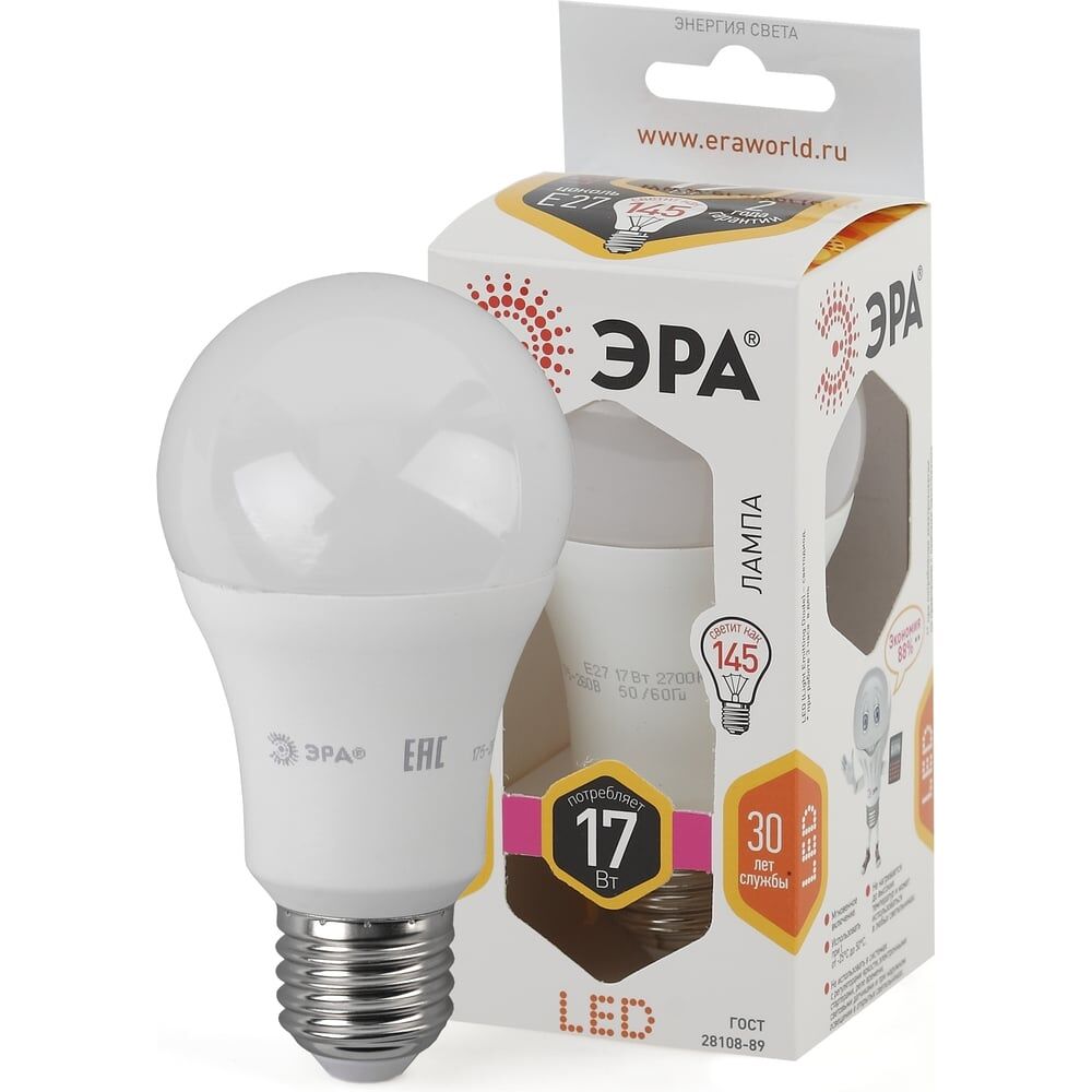 Светодиодная лампа ЭРА LED A60-17W-827-E27 10/100/1200