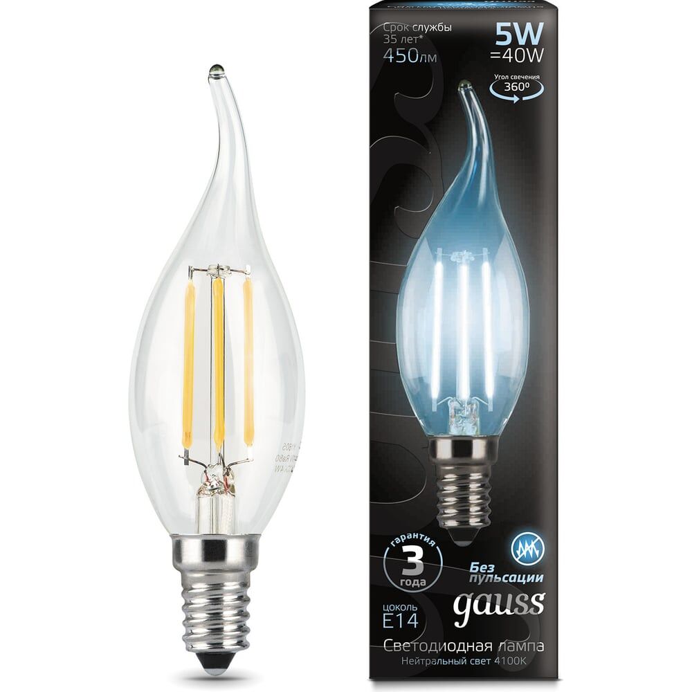 Лампа Gauss LED Filament Candle tailed E14 5W 4100K