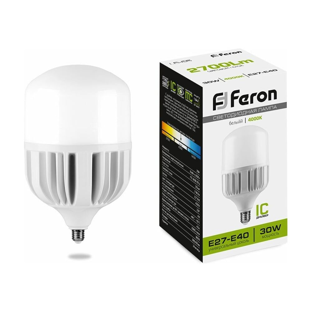 Светодиодная лампа FERON 30W 230V E27 4000K, LB-65