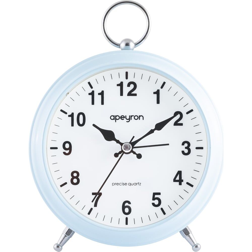 Бесшумные часы-будильник Apeyron подсветка, голубой, металл, диаметр 12.4 см