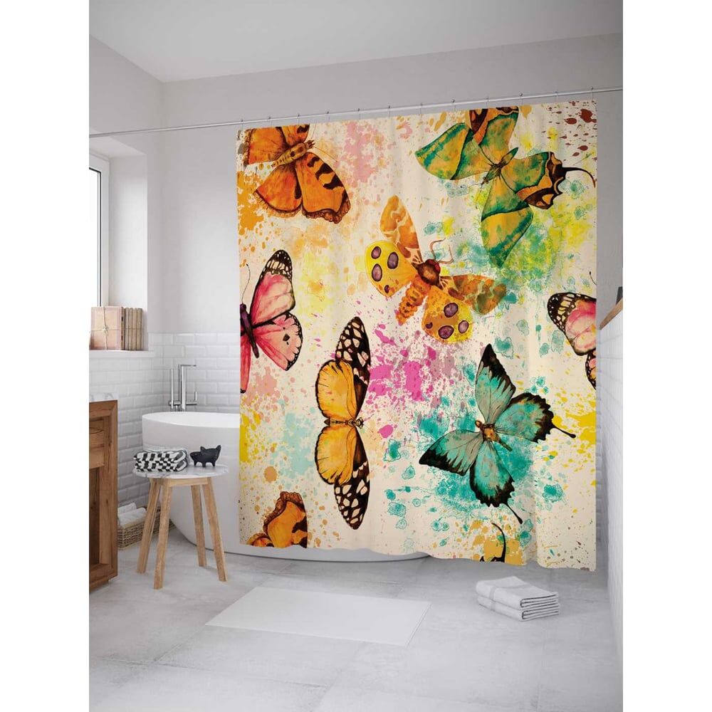 Шторка-занавеска для ванной JOYARTY Красочная композиция с бабочками