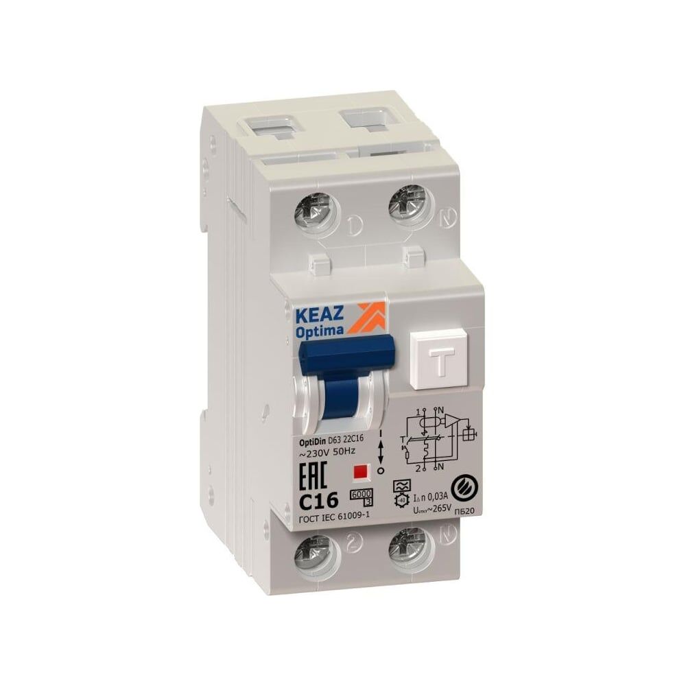 Автоматический выключатель дифференциального тока КЭАЗ 2п (1P+N) C 32А 30мА тип A 6кА OptiDin D63 УХЛ4 2мод.