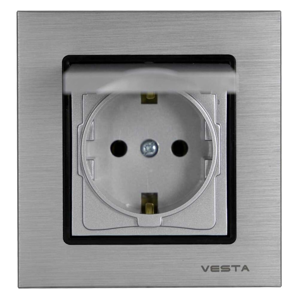 Одинарная розетка Vesta Electric Exclusive Silver Metallic