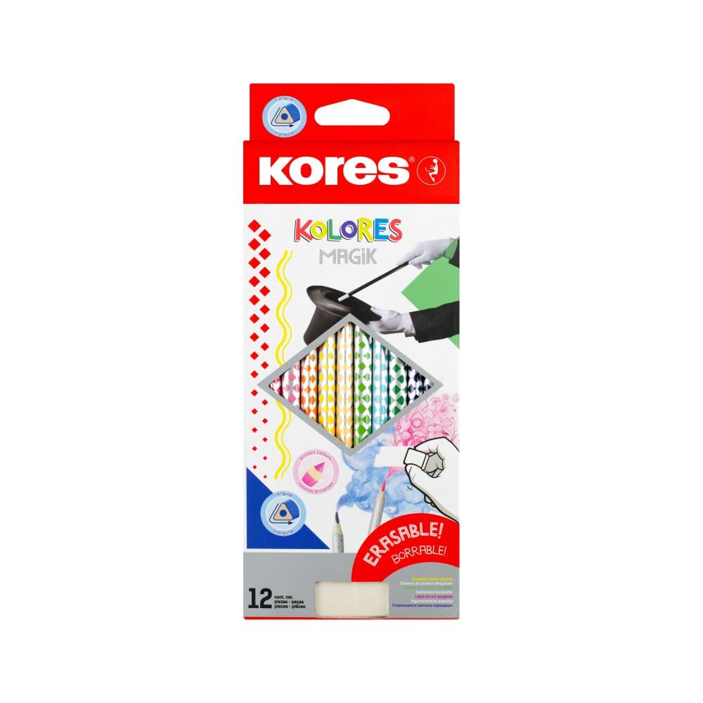 Стираемые трехгранные цветные карандаши Kores Kolores MagiK