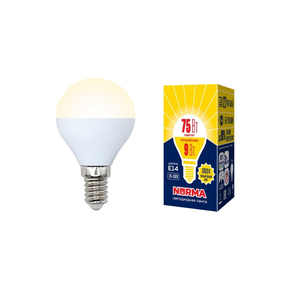 Светодиодная лампа Volpe LED-G45-9W/WW/E14/FR/NR