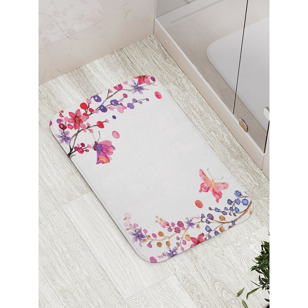 Противоскользящий коврик для ванной, сауны, бассейна JOYARTY Цветочная композиция с бабочками