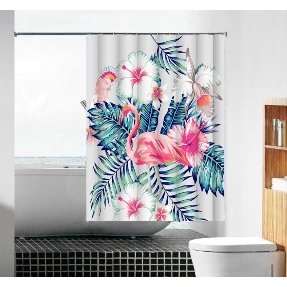 Тканевая шторка для ванной комнаты MELODIA Фламинго в цветах MZ-104