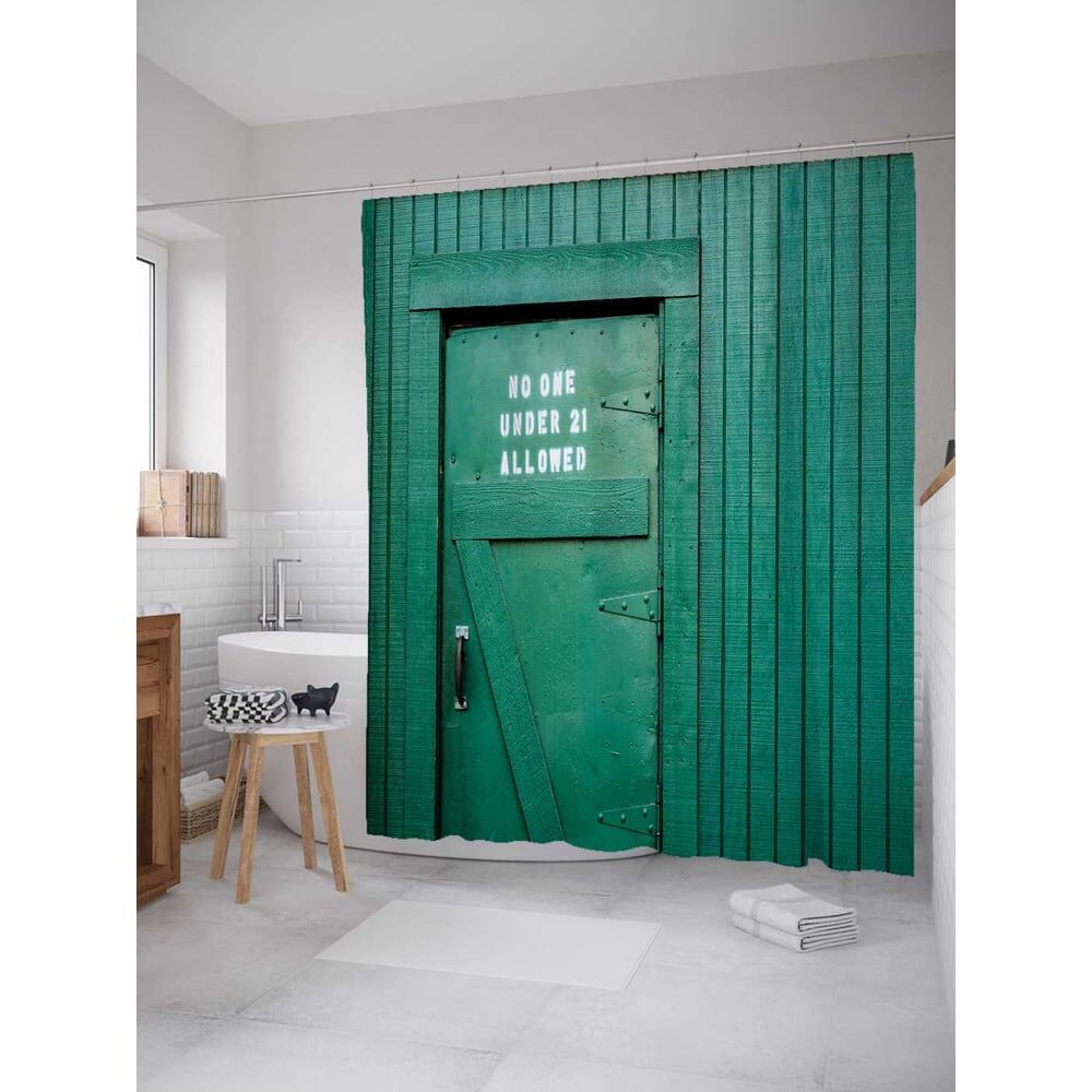 Шторка-занавеска для ванной JOYARTY Зеленая дверь