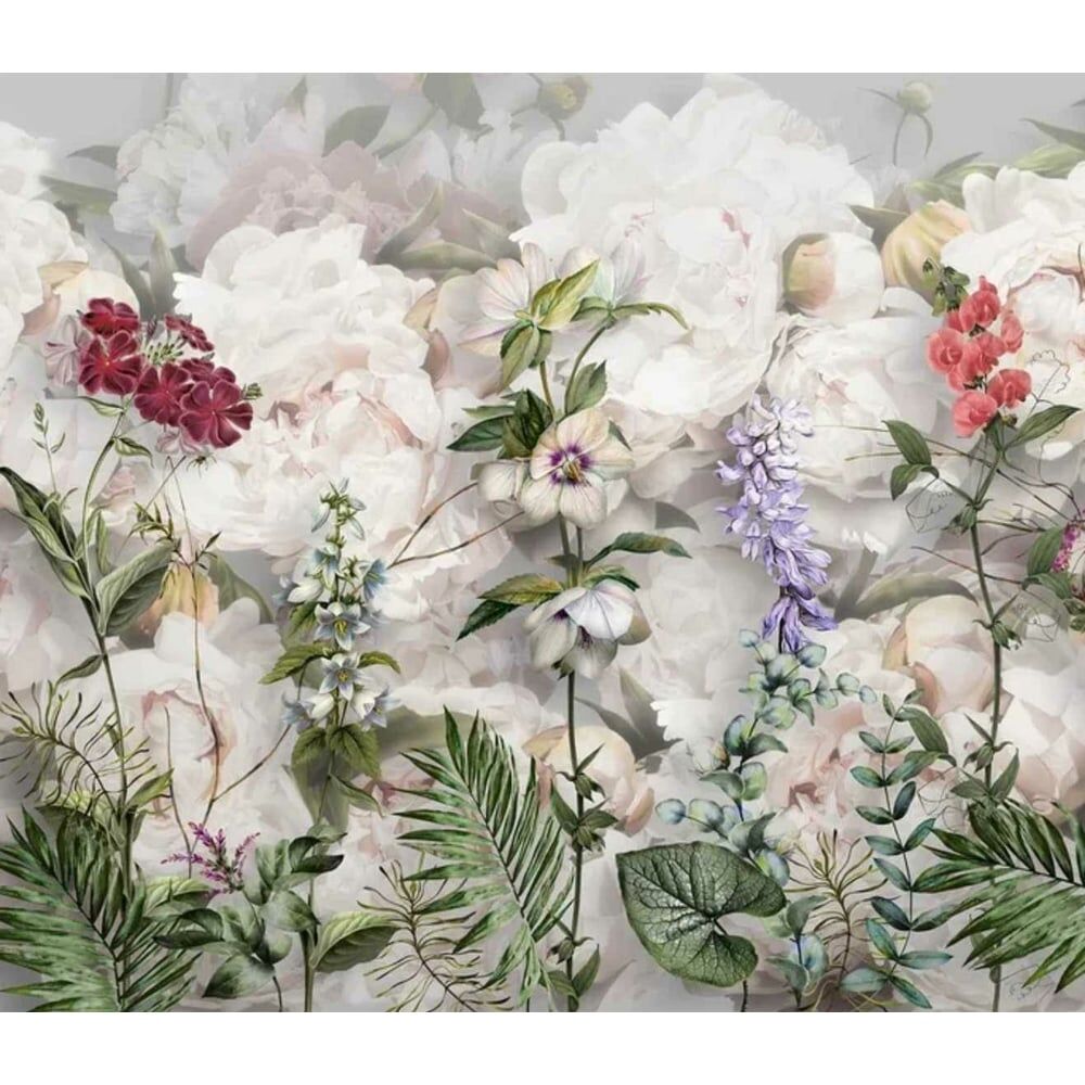 Фотообои Dekor Vinil Акварельные цветы на фоне пионов